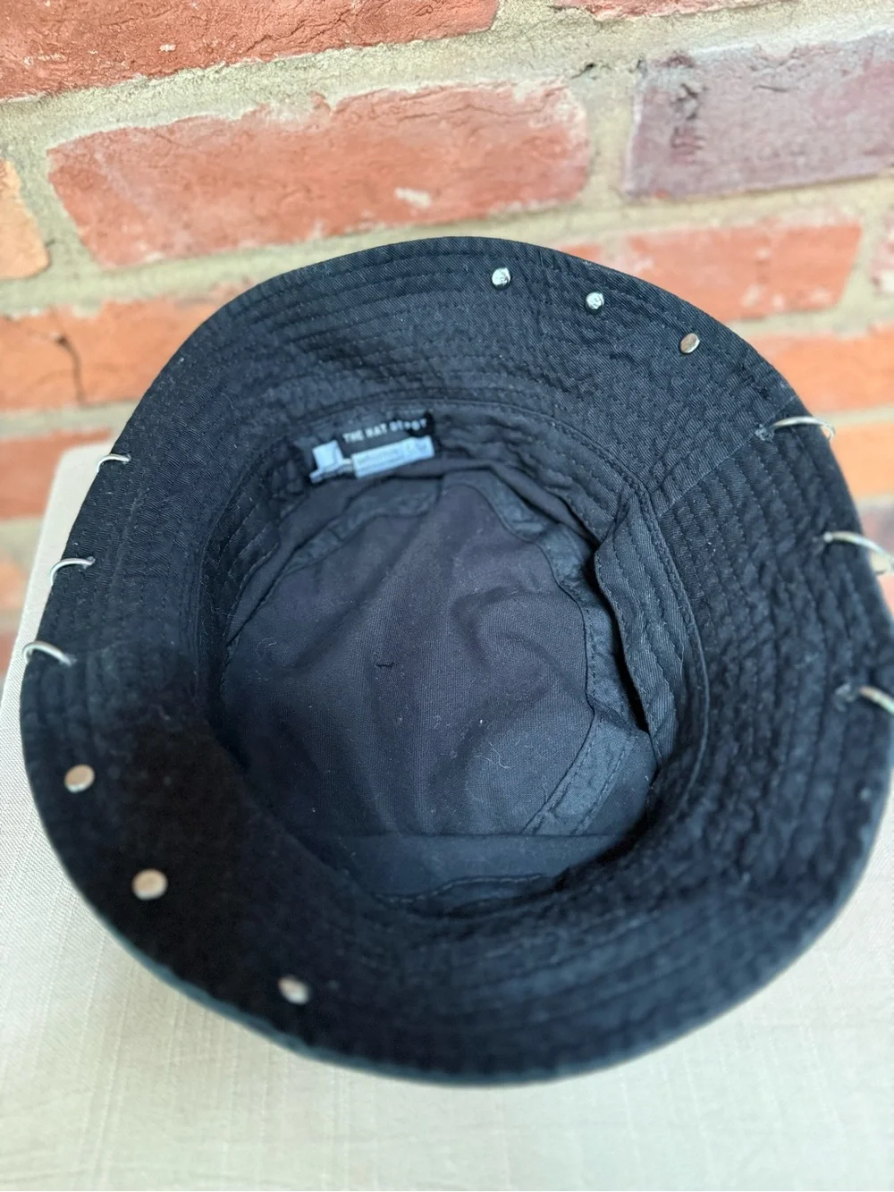 Black Punk Grunge Bucket Hat with Chains and Piercing Rings